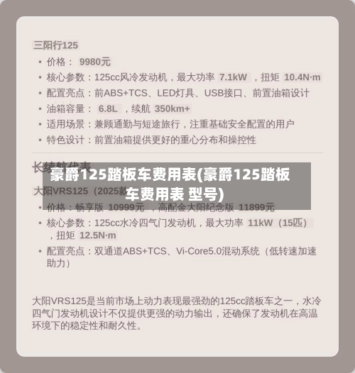 豪爵125踏板车费用表(豪爵125踏板车费用表 型号)