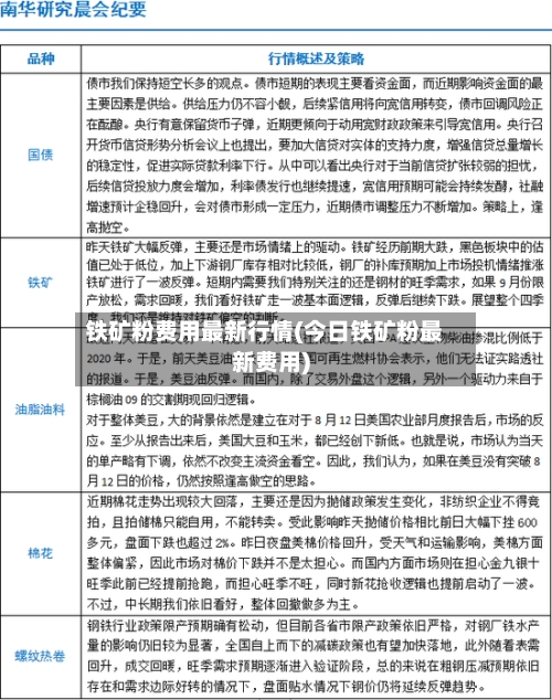 铁矿粉费用最新行情(今日铁矿粉最新费用)