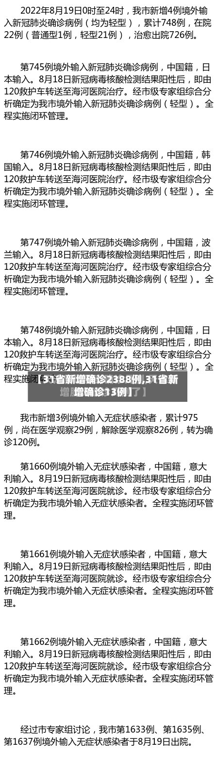 【31省新增确诊2388例,31省新增确诊13例】-第2张图片